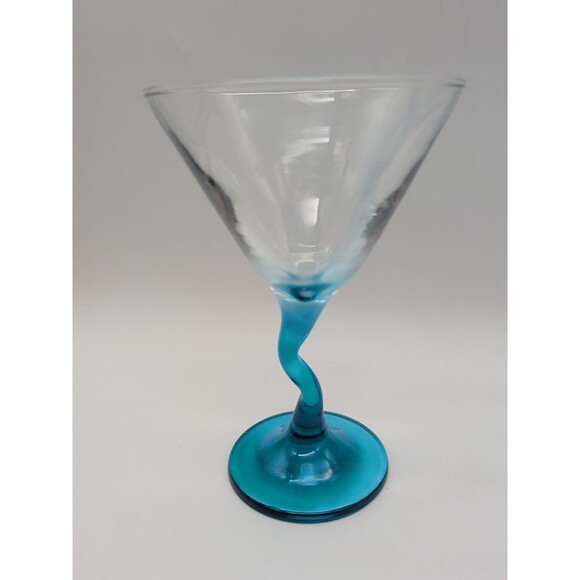 Libbey Z Stem Martini Glasses Turquoise Blue Set Of 2 - Picture 2 of 5